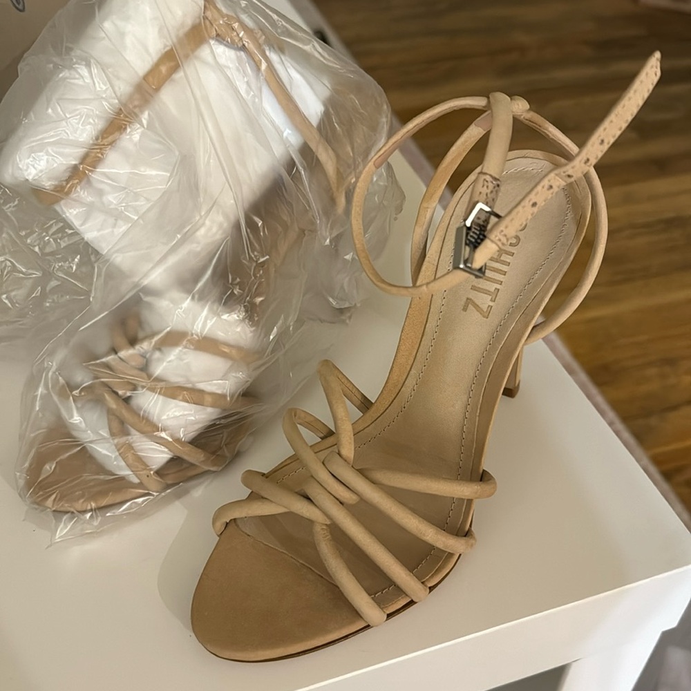 Schutz Rachel nubuck light nude heel sandal